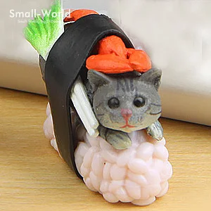 Милый суши десерт кошка фигурка животное модель домашний декор миниатюрное украшение для сада в виде Феи аксессуары современный бонсай ПВХ орнамент - Цвет: Sushi Cat Grey