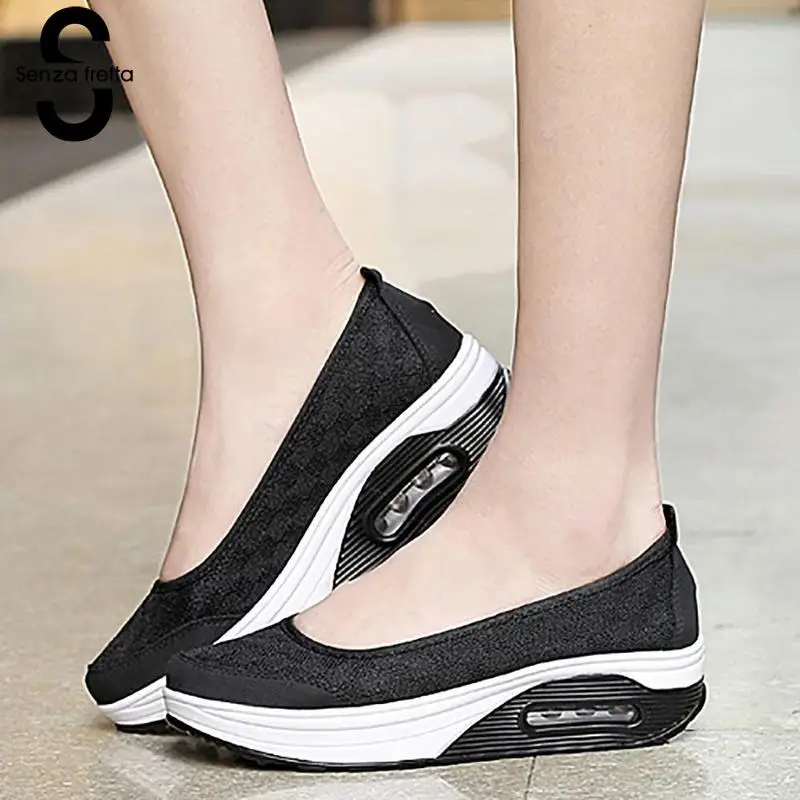 

Senza Fretta New Arrivals Women's Shoes Fashion Mesh Breathable Wedges Women Shoes Shake Casual Fitness Mesh Shoes Plus Size