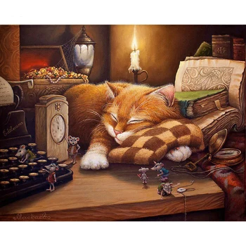 

ArtSailing 5 panel canvas art print HD Sleeping cat home decoration accessories modern DIY paintings by numbers framed NP-006