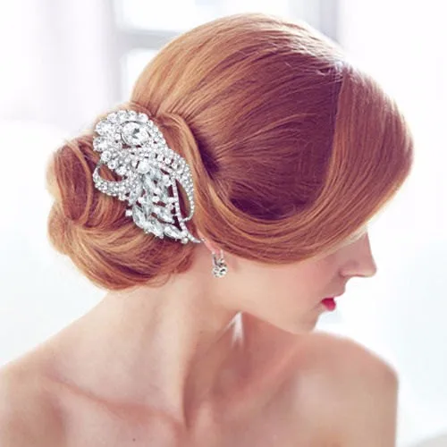   Art Deco Wave Bridal Hair Side Comb Clear Austrian Crystal (1)