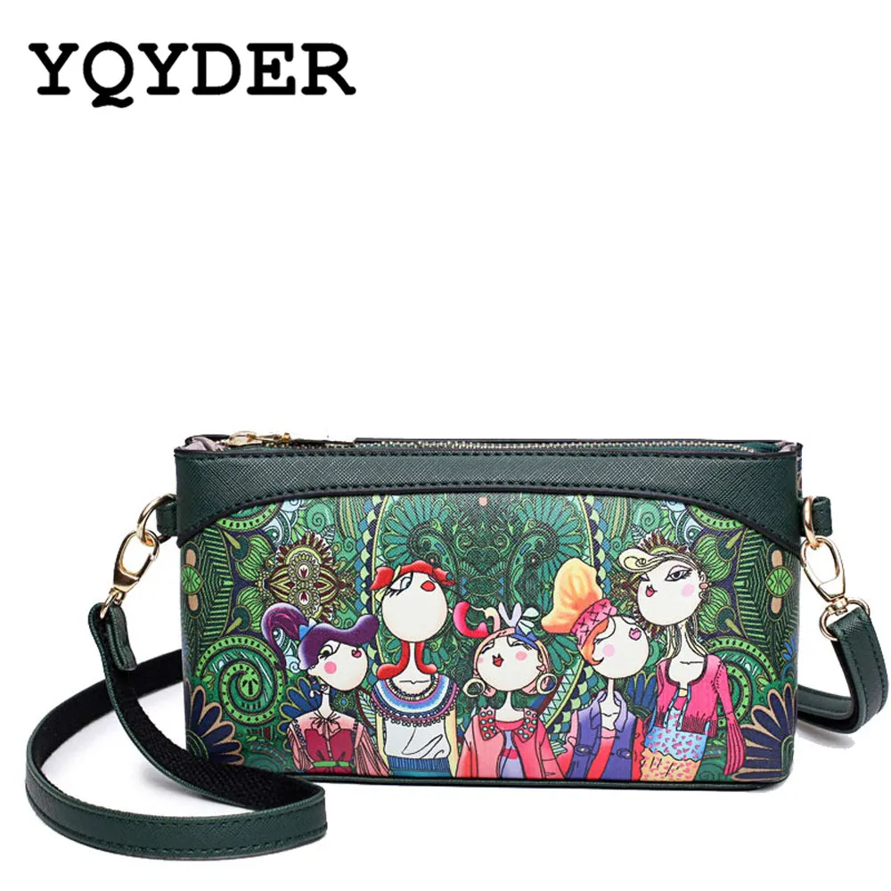 YQYDER العلامة التجارية حقائب كتف صغيرة Crossbody حقائب النساء جودة عالية PU حقائب يد جلدية السيدات مصمم الكرتون الطباعة محفظة YQYDER العلامة التجارية حقائب كتف صغيرة Crossbody حقائب النساء جودة عالية PU حقائب يد جلدية السيدات مصمم الكرتون الطباعة محفظة