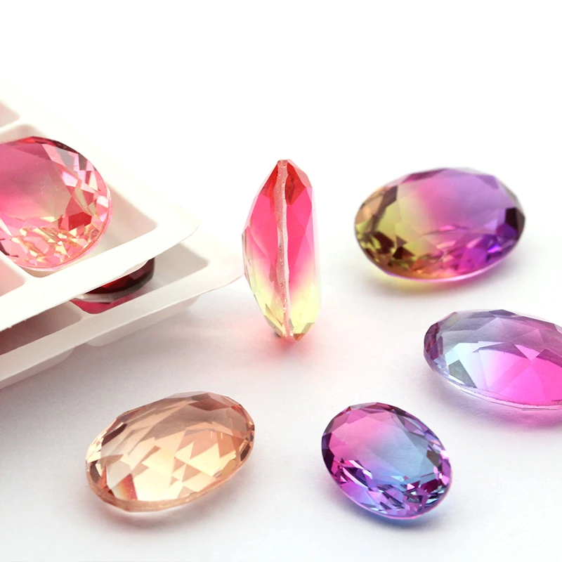 Hight Quality Glass crystal K9 Fancy stone Oval pointback Tourmaline Rhinestone Naked Diamond Crystal For DIY Jewelry Accessorie