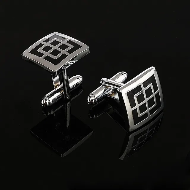 Vintage Men's Cufflinks Geometric Black Square Stainless Steel Cuff