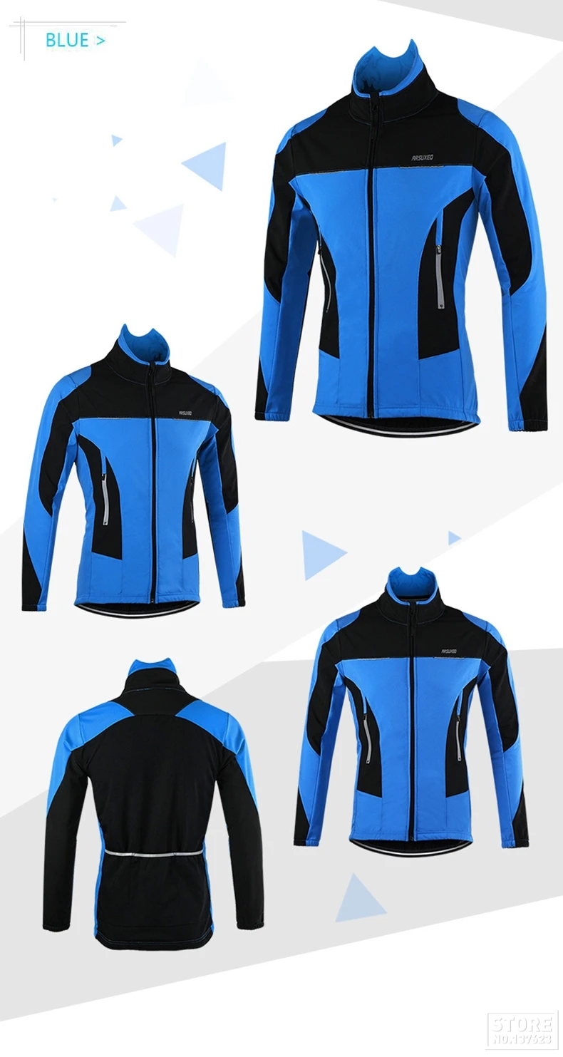 ARSUXEO Fleece Thermal Cycling Jacket Autumn Winter Warm Up Bicycle Clothing Windproof Windbreaker Coat MTB Bike Jerseys