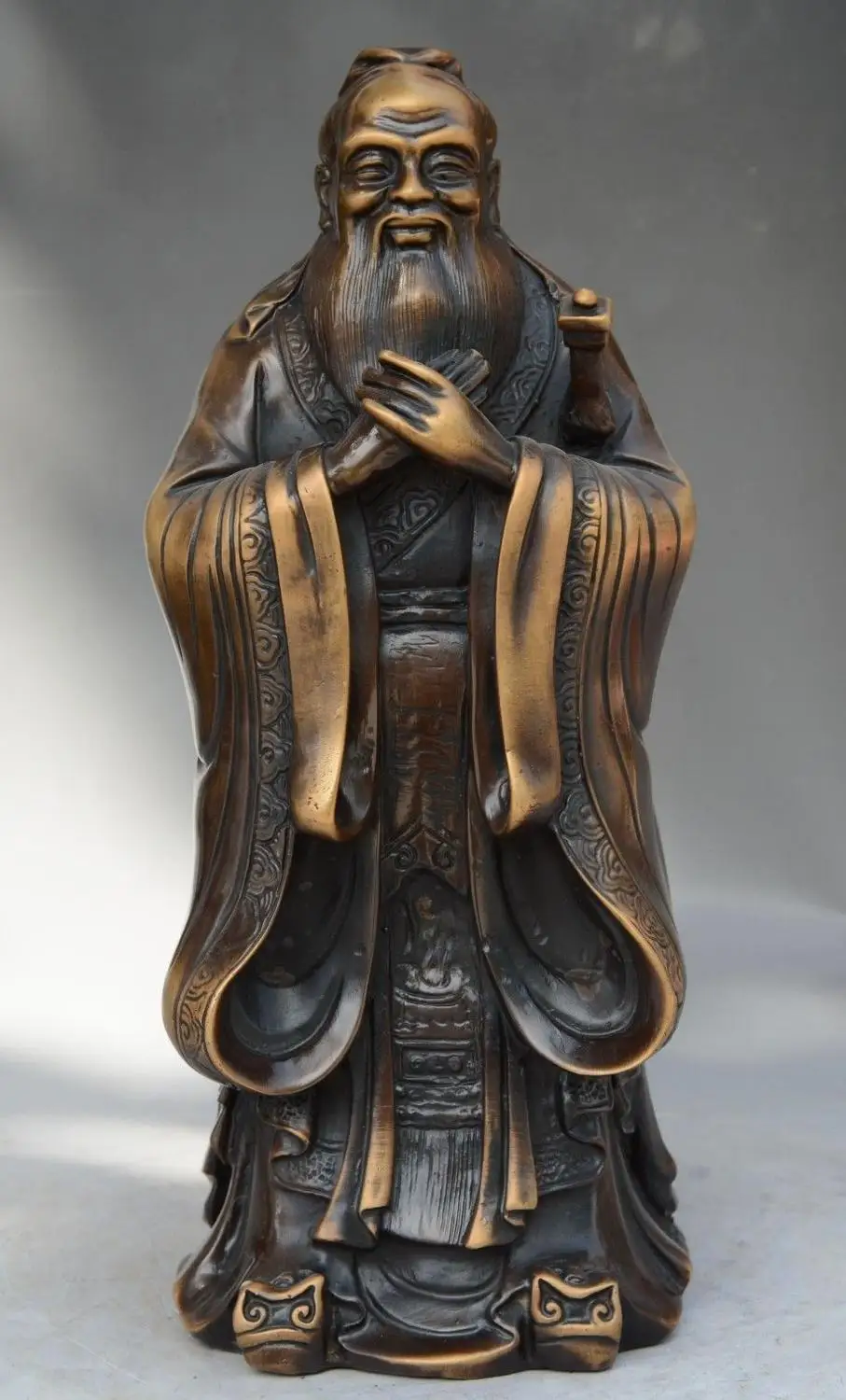 

Chinese Pure Bronze History Famous PhiloSopher Educator Confucius Kong Zi Statue