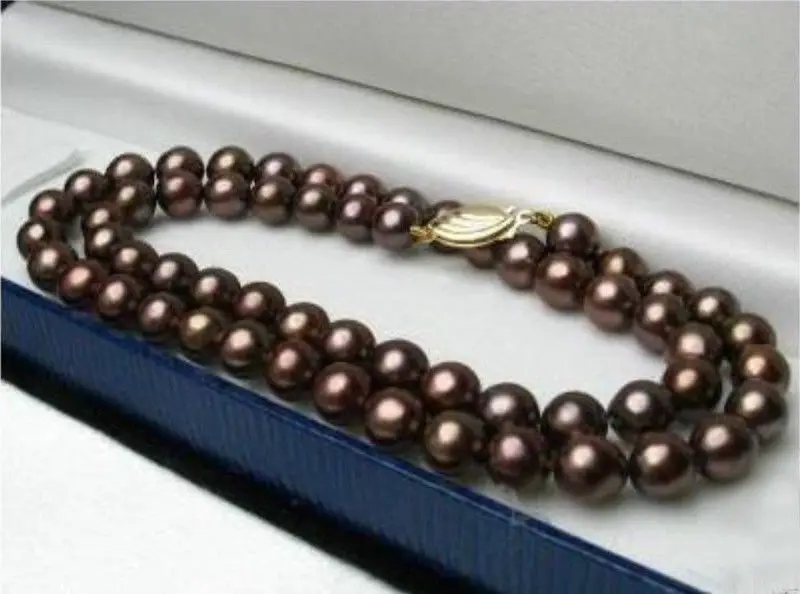 

AAA 9-10mm natural tahitian black pearl necklace 925silver gold 18 inch