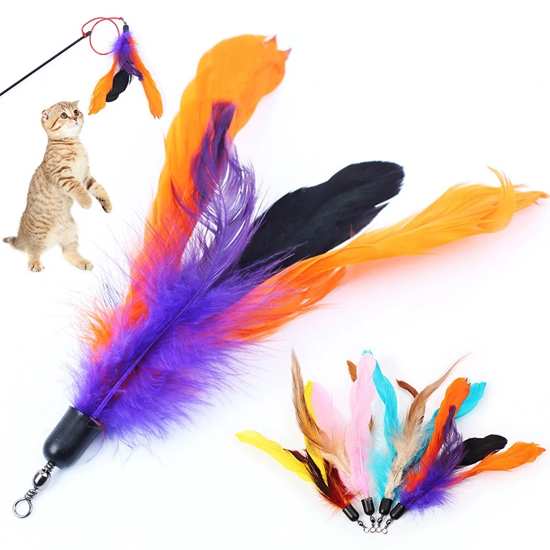 

Funny Pets Products For Cats Feather Kitten Part Colorful Stick Pet Products Scratching Playing Training Feather Toys For Cats