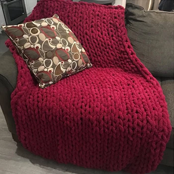 

AAG Big Bulky Arm Knitting Wool Blanket SuperThick Soft Coarse Wire Manual Weaving Blanket Nordic Photography Decorative Blanket