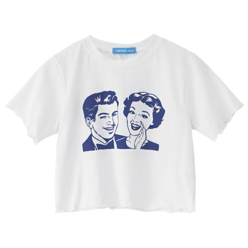 

White Black Female T-shirt 2019 T Shirts Summer Novelty Tee Short Sleeve Couple Person Avatar Print Women Cotton O-Neck Tops Tee