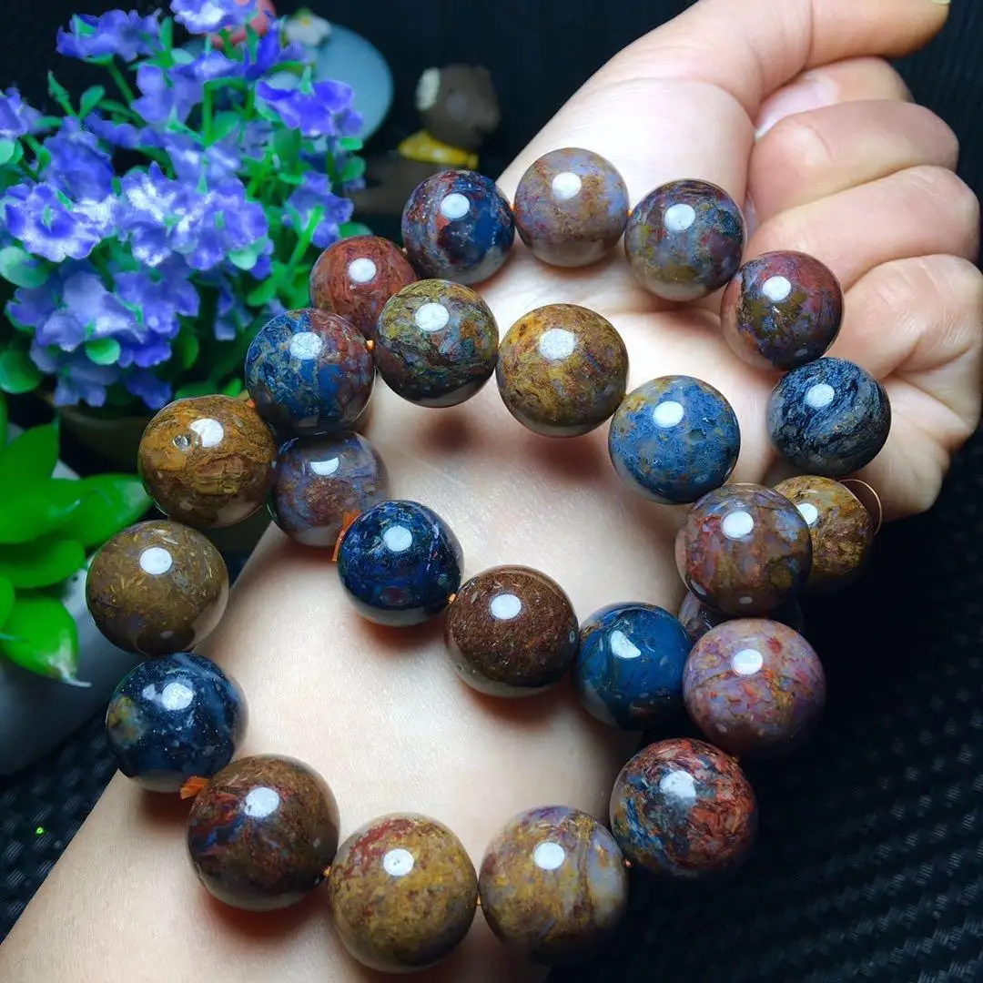 

100% Natural 15-14mm Namibia Pietersite Blue Yellow Beads Gemstone Round Bead Stretch Bracelets Man Women Drop Shipping