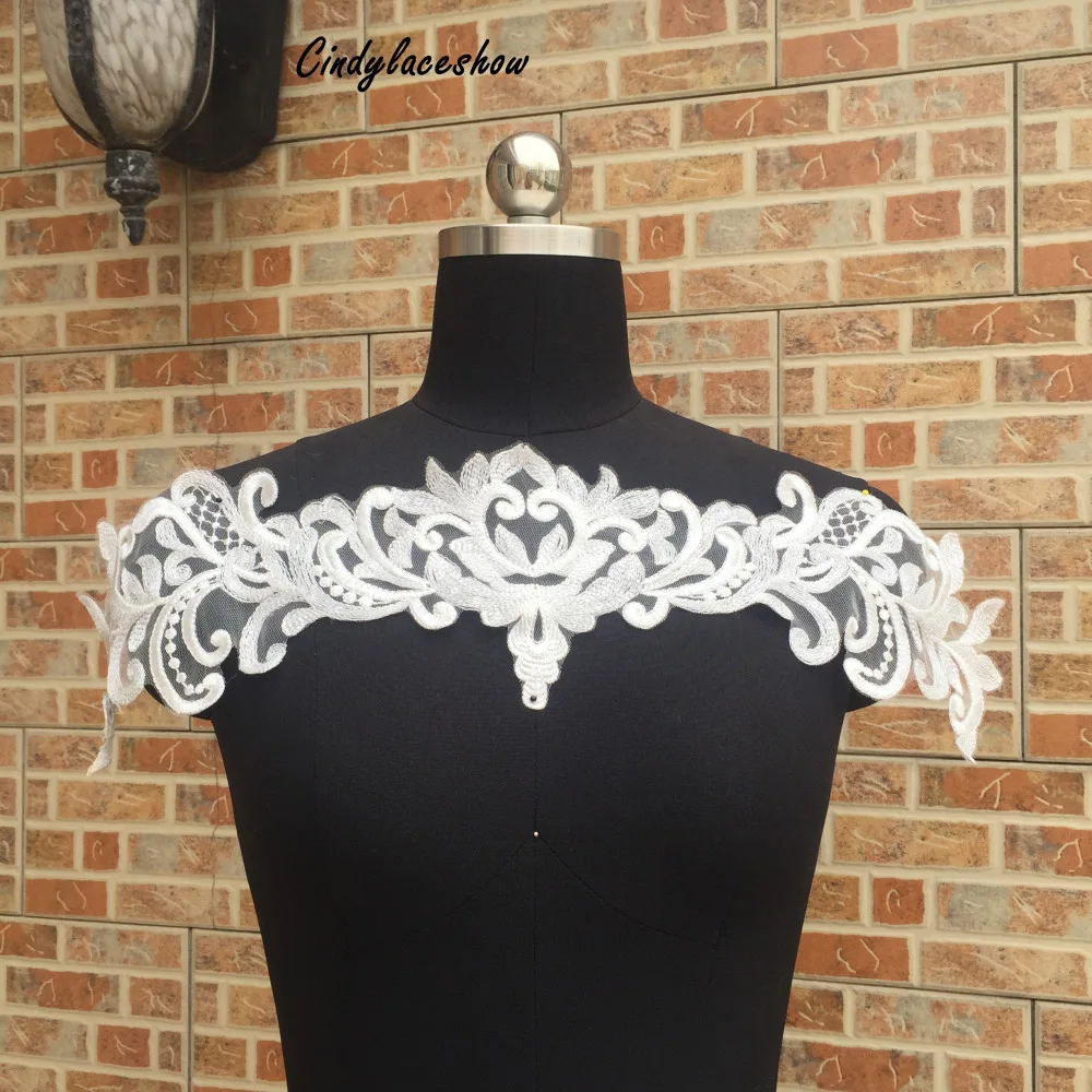 

Creamy White Wedding Dress Lace Applique Embroidery Lace FabricWaist Decoration Neckline Lace Collar Bridal Dress Accessories