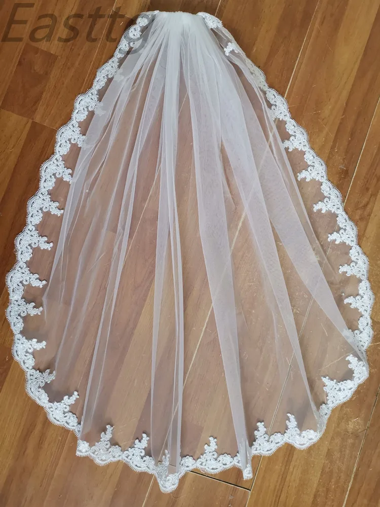 Voile Mariage 90cm Lace Edge Short Wedding Veil with Comb One Layers Tulle Bridal Veil Cheap Wedding Accessories Veu de Noiva