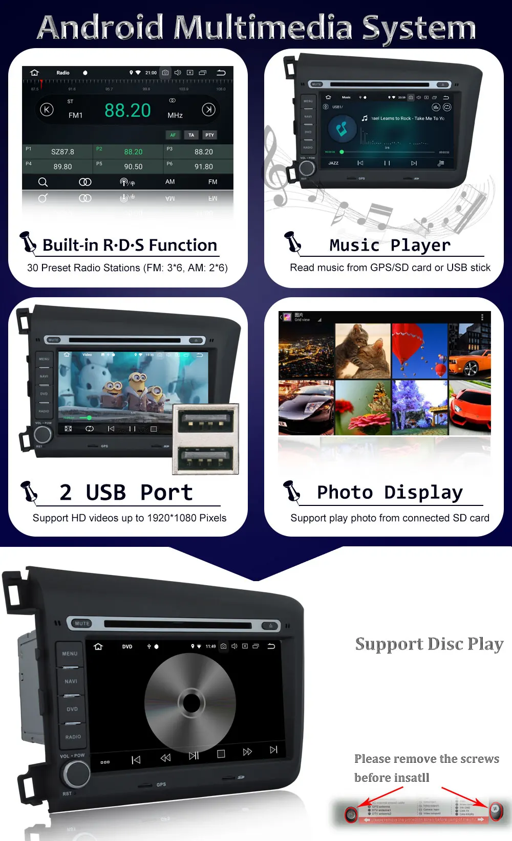 Excellent 4GB RAM Android 8.0 Car DVD Player For Honda CIVIC 2012 2013 2014 Car GPS Navigation System Bluetooth Stereo Radio Octa Core 7