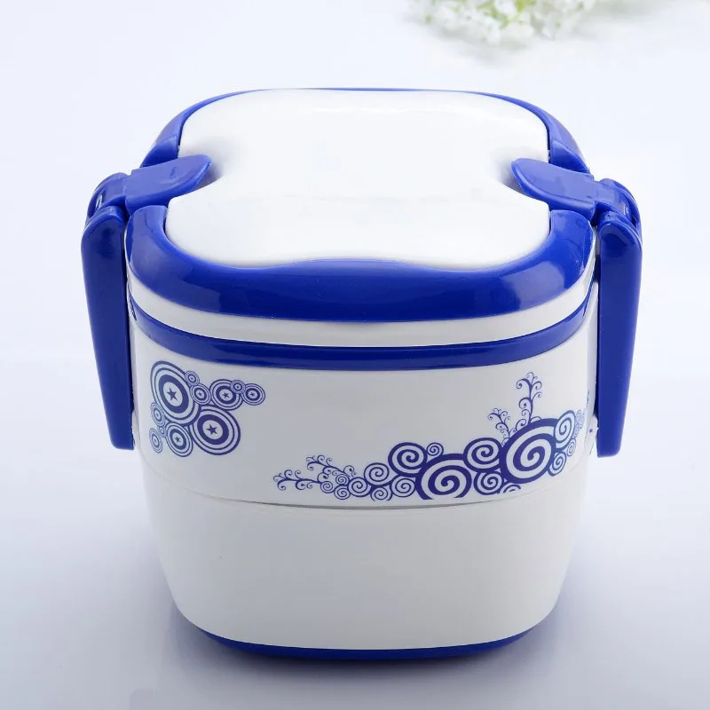 Blue and white traditional chinese Plastic lunch Bento for children Portable Double layered Bento Box Chinese style cutlery(China (Mainland))