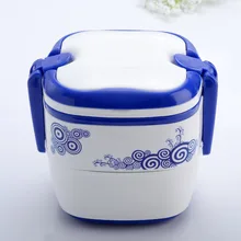 Blauen und weißen traditionellen chinesischen Kunststoff lunch-boxen für kinder Tragbare Doppel layered Bento Box Chinesischen stil besteck