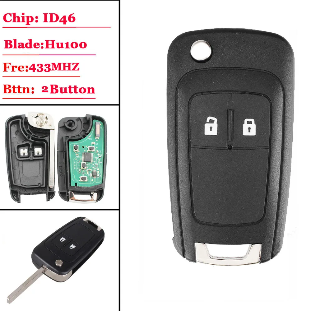 (1 штука) 2 кнопки полное флип автомобиль дистанционного ключа для Opel astra h g j Vauxhall заменить 433 МГц ID46 электронный чип на борту