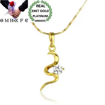 

OMHXFC Wholesale European Fashion Woman Girl Party Birthday Wedding Geometric White AAA Zircon 24KT Gold Pendant Necklace EX122