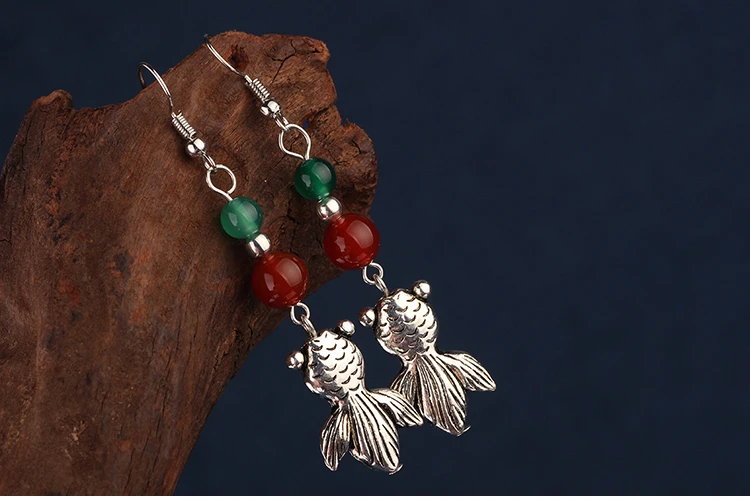 MYWINY металлические Висячие этнические серьги золотые рыбки, винтажные модные тибетские серебряные серьги ювелирные изделия