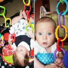 Baby Toys 0-12 months 24 Pcs Rainbow QQ kids Molars Ring Teether Teddy Chain Clutch Ring Apron New Year Gifts