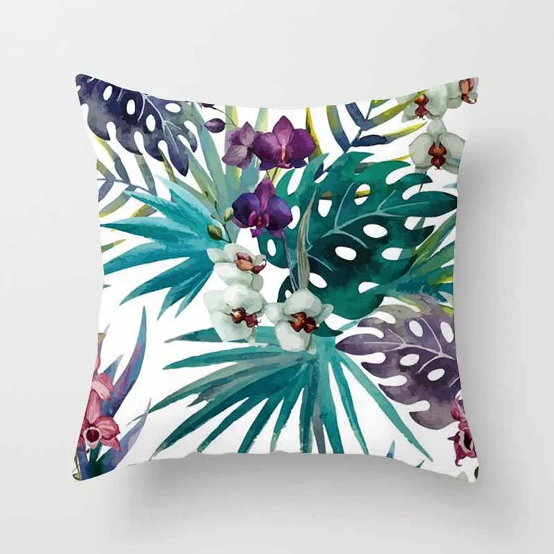 Juste de coussin en polyester avec plantes tropicales, taie d'oreiller décorative avec feuilles vertes