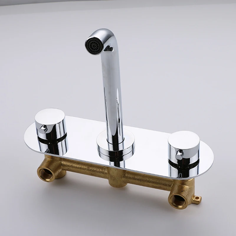 Engineering bathroom hardware faucet In-wall hot and cold water mixing faucet Double-handle copper basin faucet Engineering bathroom hardware faucet In-wall hot and cold water mixing faucet Double-handle copper basin faucet