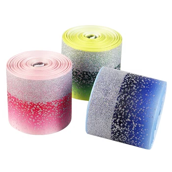 

David accessories 3'' 75mm soccer football love rainbow glitter Gradient color polyester ribbon,DIY handmade materials,50Yc3129