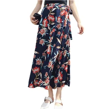 Пляжные весенние летние юбки модные Цветочный принт Высокая Талия юбки с завязками женские шифоновые длинные юбки Для женщин Повседневная юбка FP0677