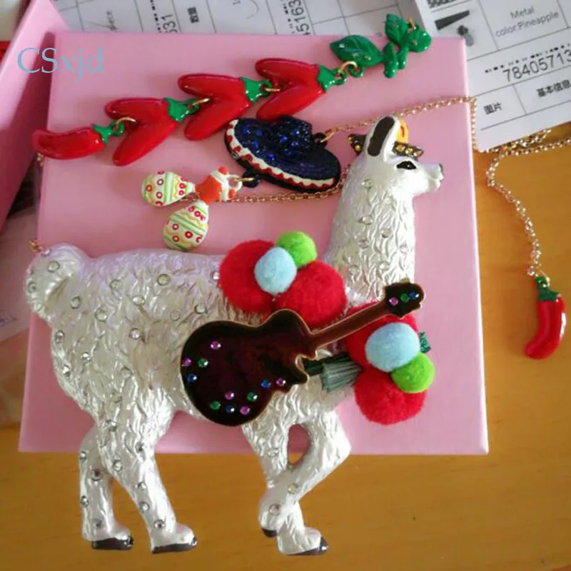 CSxjd супер роскошное модное ожерелье с подвеской из альпаки для домашних животных с гитарой длинное ожерелье Женская цепочка для свитера подарок на день рождения и Рождество