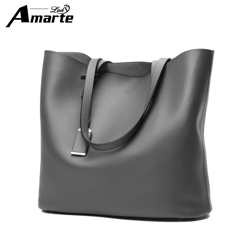 

Amarte Women Handbags Solid Leather Women Big Capacity Shoulder Bags Fashion Casual Totes Bag Bucket Shoulder Bags Composite Bag