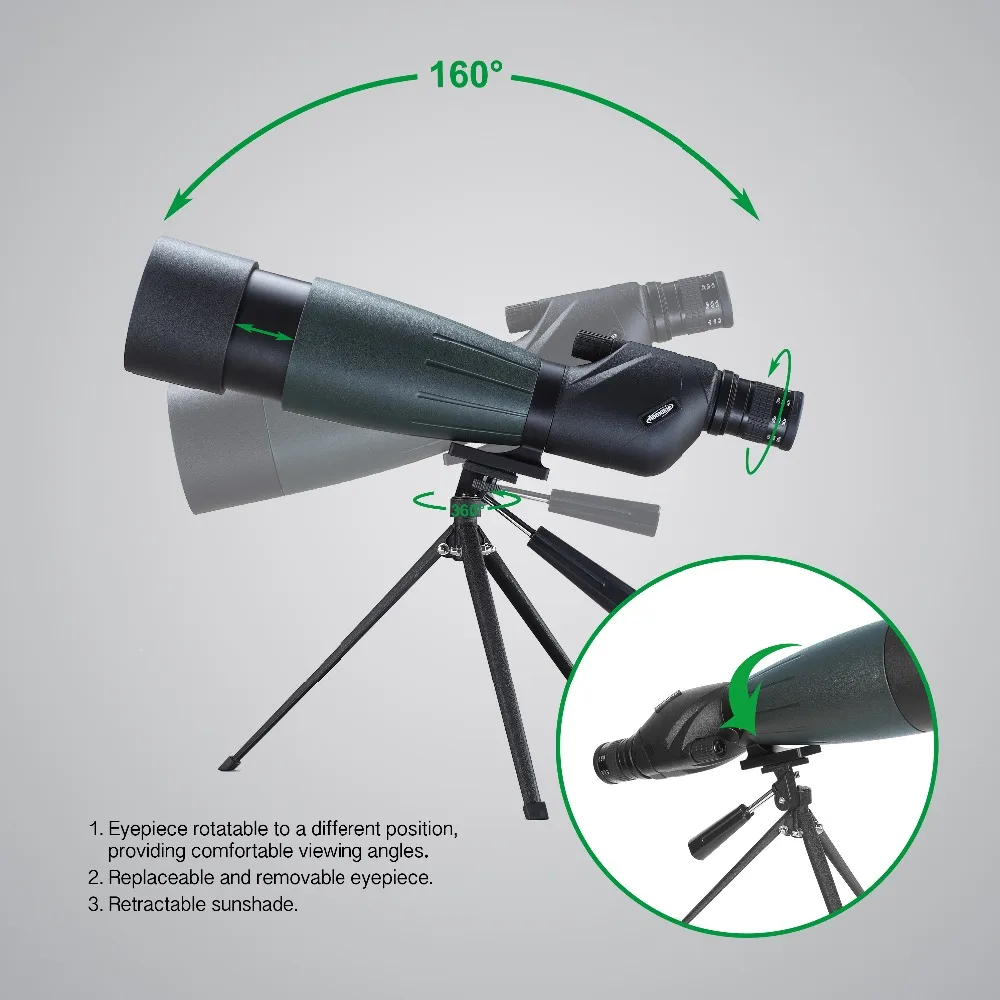 AOMEKIE 20-60X80 Зрительная труба зум охотничья оптика HD BAK4 птица монокулярный прибор наблюдения телескоп со Штативом Держатель смартфона