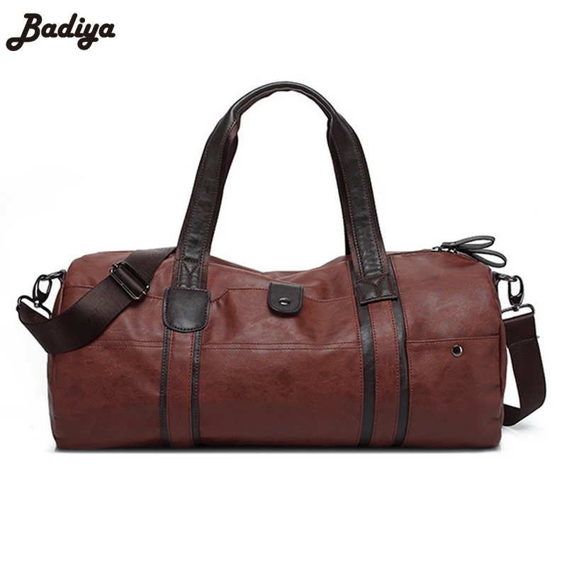 

Men's Leather Handbag Cylindrical Travel Large Capacity Bag Black Solid Zipper Pouch Lazy Shoulder Tote Bolsa Male Duffle Bag