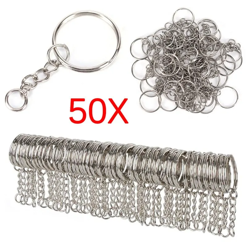 

20/50pcs Polished Silver Color Keyring Keychain Split Ring with Short Chain Key Rings Women Men DIY Key Chains Accessories