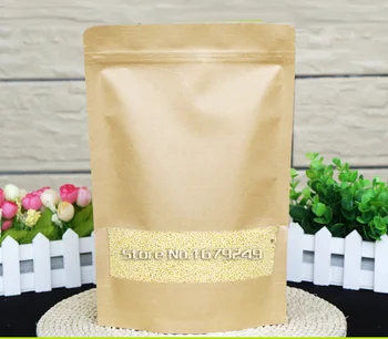 

Free Shipping 100pcs/lot 20cm*30cm+4cm Bottom *140mic High Quality Food Kraft Paper Bags With Window Stand Up With Zipper Bags