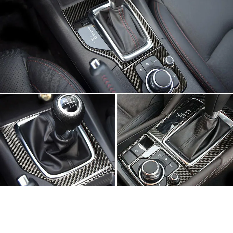 For Mazda 3 Axela 2014-2016 Carbon Fiber Interior Gear Shift Panel Cover Trim