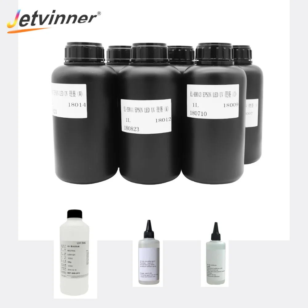 

Jetvinner Imported 1000 ml*6 LED UV Ink Set With Cleaning Liquid, UV Ink Viscosity Agent, UV Ink Additive for UV Printer