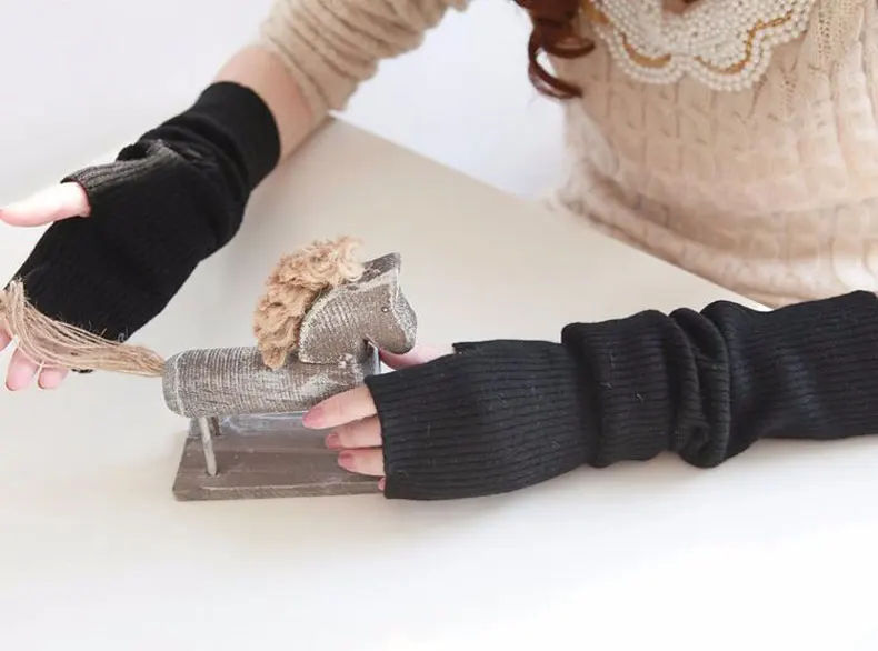 Sparsil женские зимние и осенние кашемировые вязаные длинные перчатки Женские однотонные модные теплые перчатки с крагами универсальные