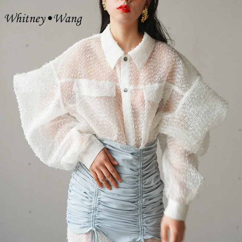 WHITNEY WANG 2019 Весенняя модная уличная дизайнерская стильная блузка с пышными