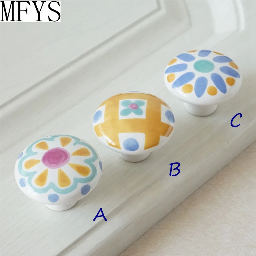 Colorful Handle Blossom Dresser Knobs / Ceramic Knobs