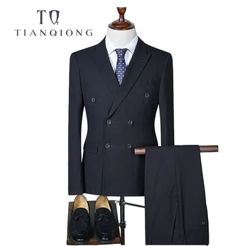 

TIAN QIONG Double Breasted Slim Fit Suit Men 2018 Stylish Mens Plaid Suits Groom Wedding Suit Male Business Formal Wear QT293
