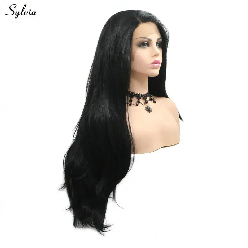 Sylvia парик, Драг, королева, дружественные синтетические парики на кружеве для женщин, девушки, косплей, вечерние праздники, естественная волна, длинные волосы, черный парик