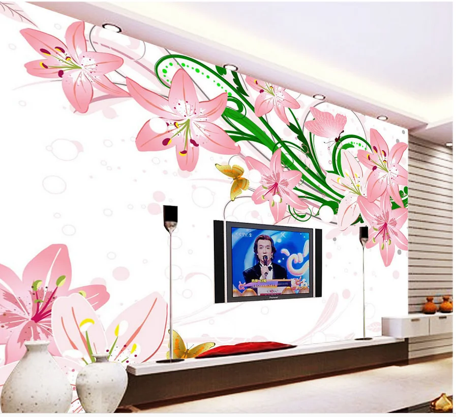 custom wall mural Lily flower background wall classic ...