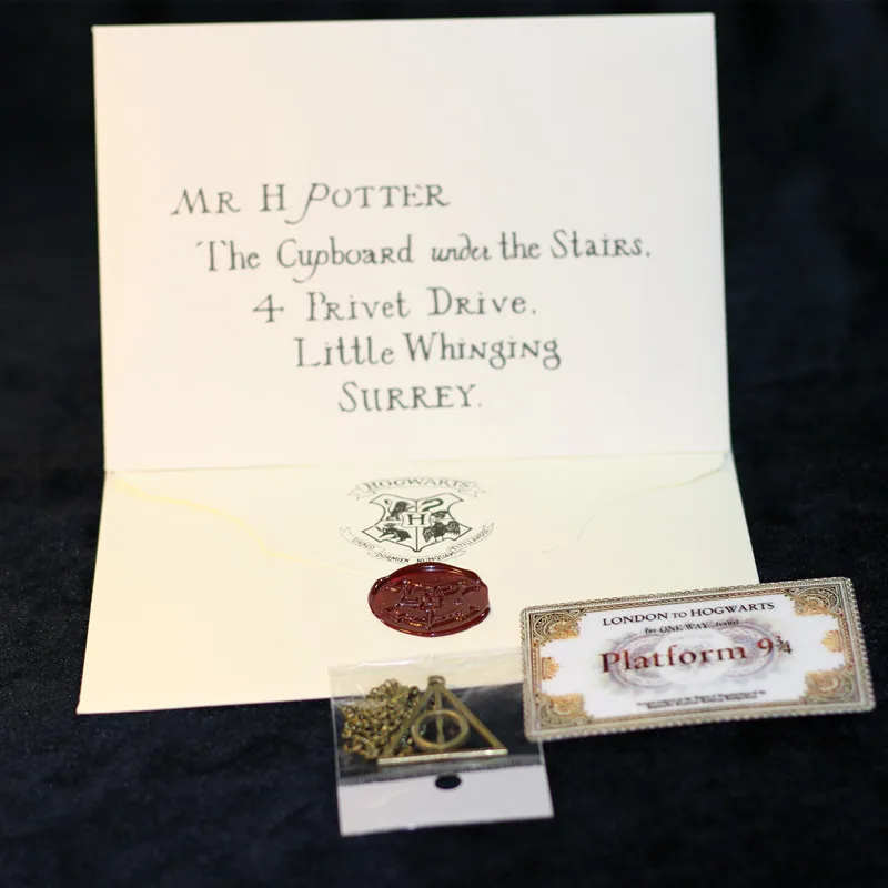 

HOGWARTS SCHOOL of WITCHCRAFT 3pcs Letter Ticket Necklace Owl Post Mail Harry Wizard Ron Hedwig Hermione