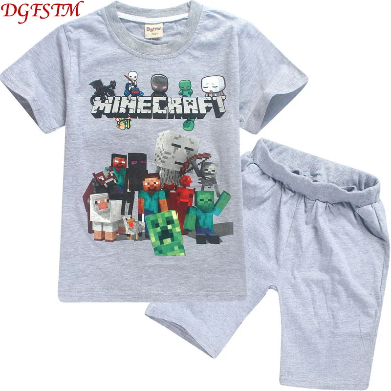 

2018 Hot Summer Kids Cartoon Minecraft Game 3D Printing Boys and Girls Cotton Short Sleeve T-Shirt + Casual Shorts Set Clothing