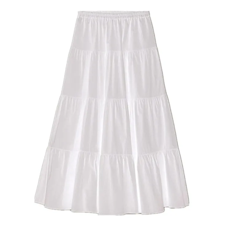 Новая Осенняя длинная хлопчатобумажная юбка, Высококачественная однотонная винтажная юбка длиной до лодыжки размера плюс, гофрированная юбка, 11 цветов, 6xl 7xl - Цвет: Белый