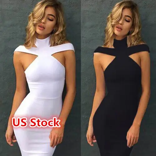 

USA 2018 New Fashion Hot Sexy Ladies Women's Bandage Bodycon Sleeveless Halter Party Short Mini Dress