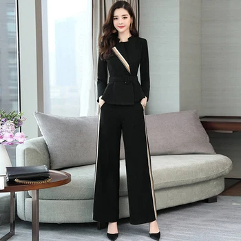 

2020 New 2 Piece Set Women Elegant Jacket Pant Clothing Set Clothes Ladies Patchwork Women Set Wide leg Pants Suit Female