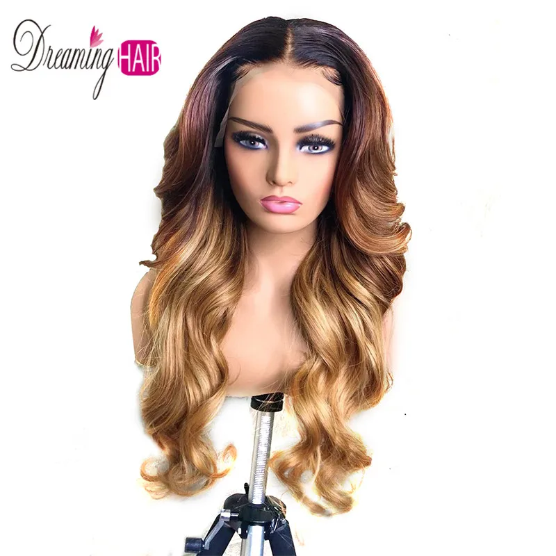 Ombre Highlights Color 13x6 Deep Part Lace Front Human Hair Wigs Brazilian Body Loose Wave Wigs With Baby Hair For Black Woman