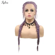 Sylvia две косы длинные волосы для женщин фиолетовый цвет синтетические волосы на фронте парики с Детские волосы плетеные термостойкие волокна волос