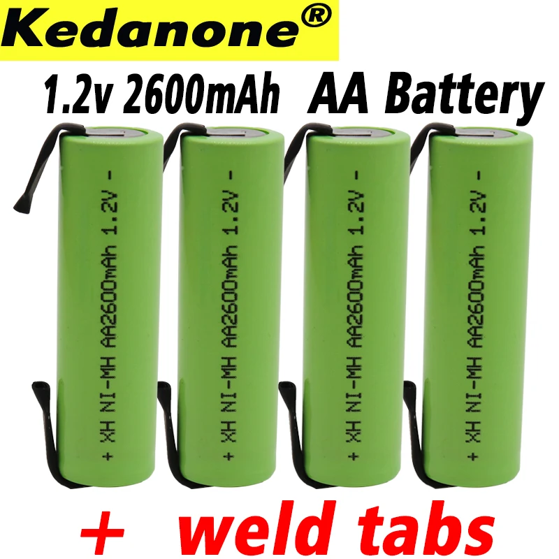 

1.2V AA rechargeable battery 2600mah 2A ni-mh nimh cell pack Green shell with tabs pins for Philips electric shaver toothbrus