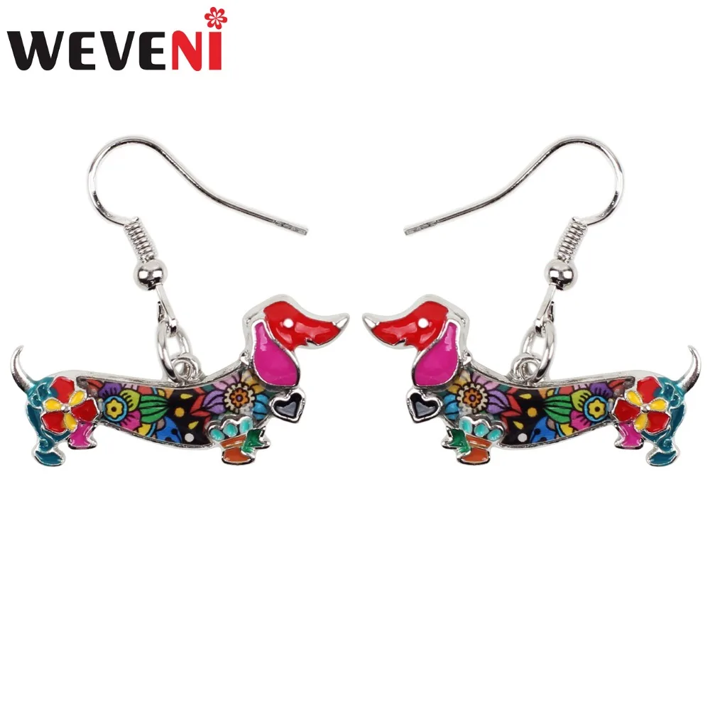 

WEVENI Enamel Alloy Colorful Dachshund Dog Earrings Dangle Drop Big Long Cute Animal Jewelry For Ladies Girls Women Accessories